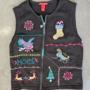 Embroidered Holiday Vest Women's XL Festive Winter Ugly Sweater Grandma 90s Y2K